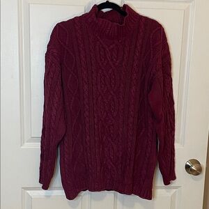 Vintage Jamie Scott Burgundy Cable Knit Funnel Neck Sweater Women’s Large